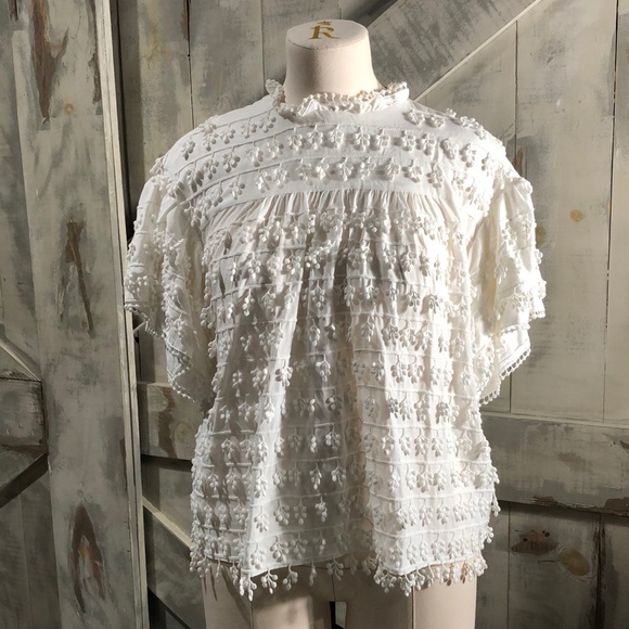 FARM Rio Tops - Farm Rio fringe detail short sleeve blouse